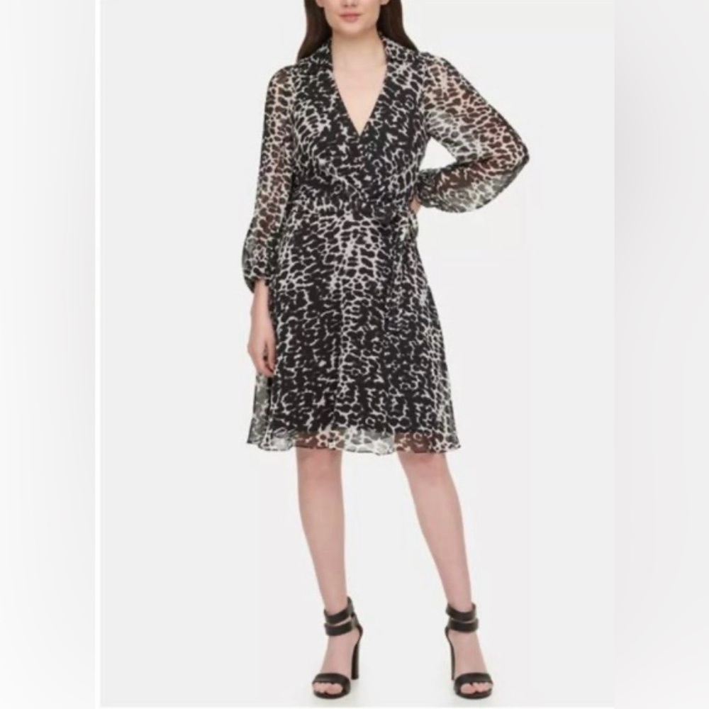 DKNY Leopard Faux Wrap Dress